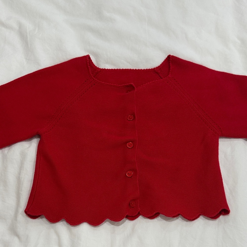 Jacadi Red Kids Sweater with Scalloped Hem